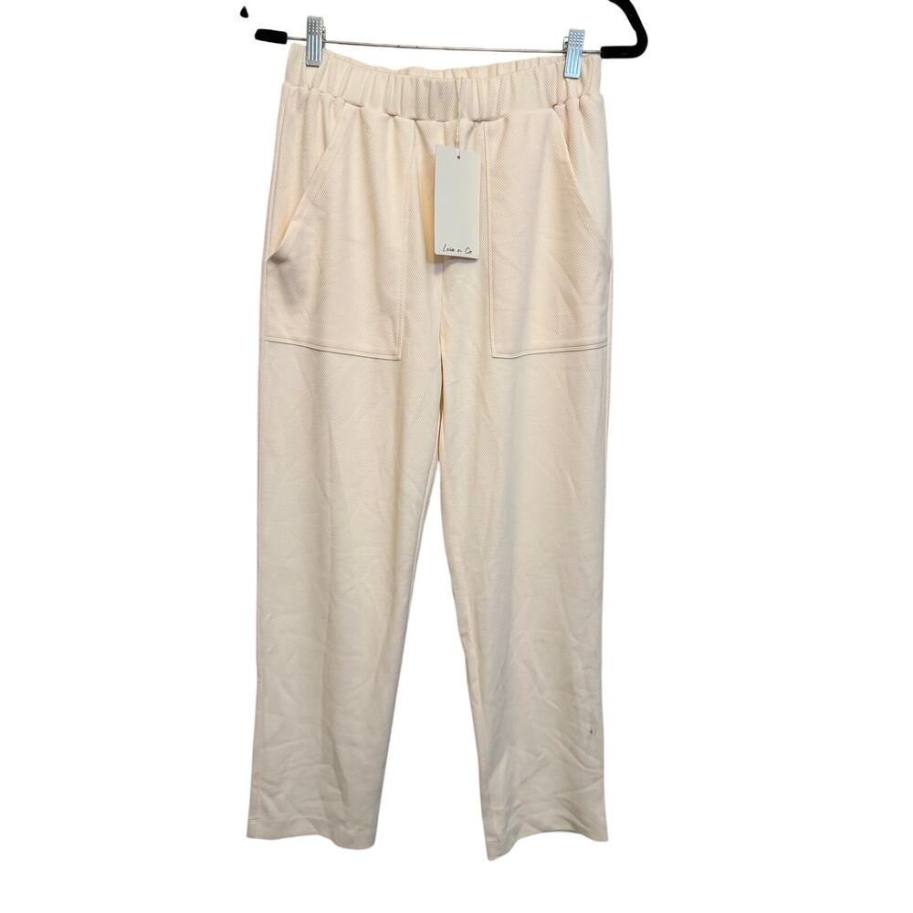 Leia n Co Pull On Pants Womens Small Cream Casual Minimalist Cozy Comfy NWT